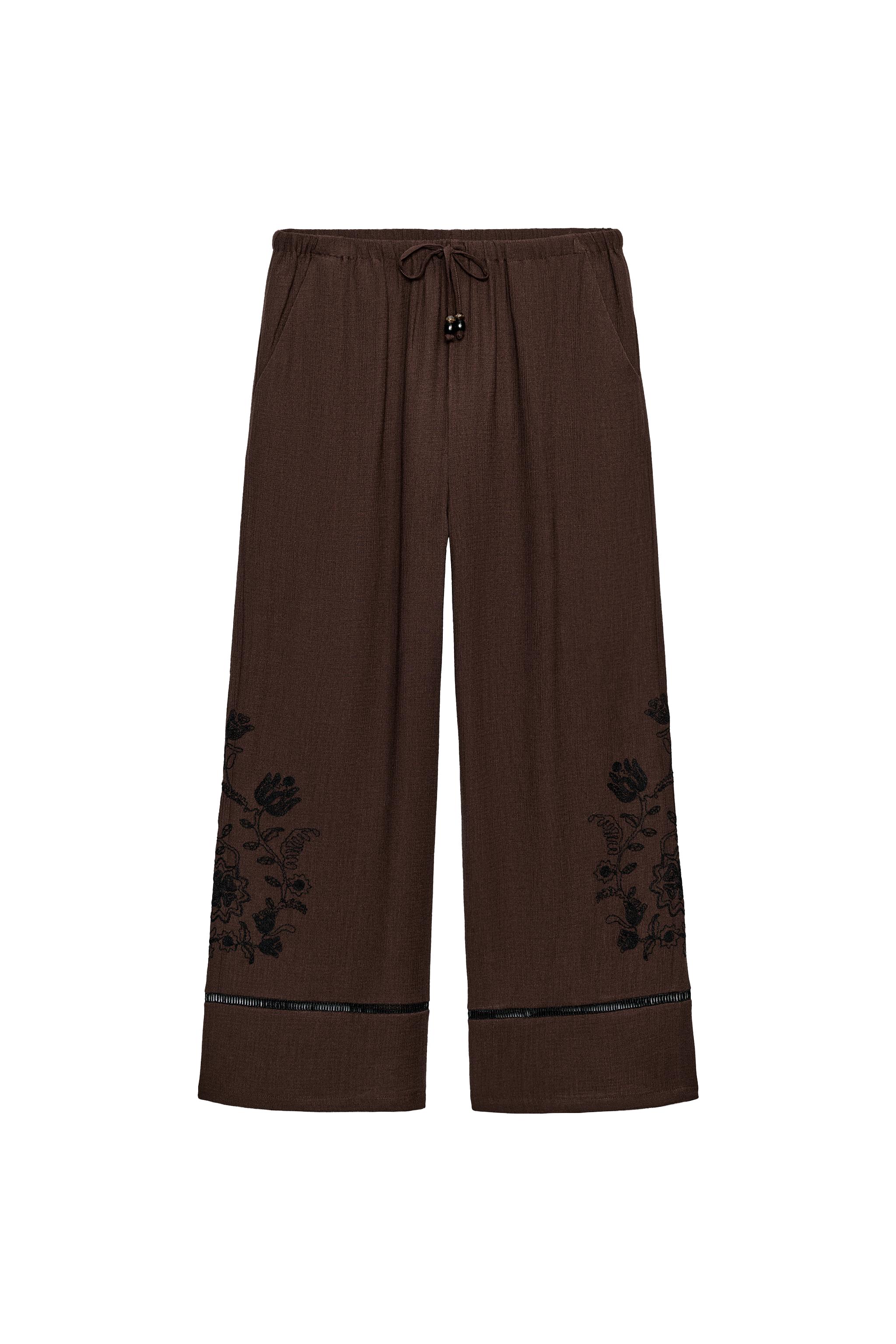 PANTALON LARGE BRODERIES ET ENTRE-DEUX